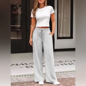 NWT Women's Gray Wide-Leg Baggy Lounge Fashion Sweatpants size Large